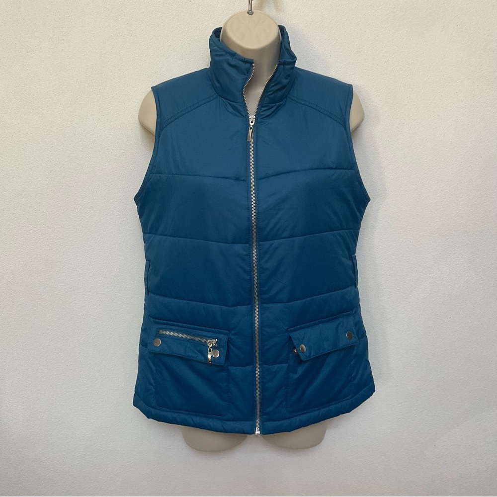 Merona Blue Sleeveless Zip Up Puffer Vest Size S Winter Warm Coat Outside